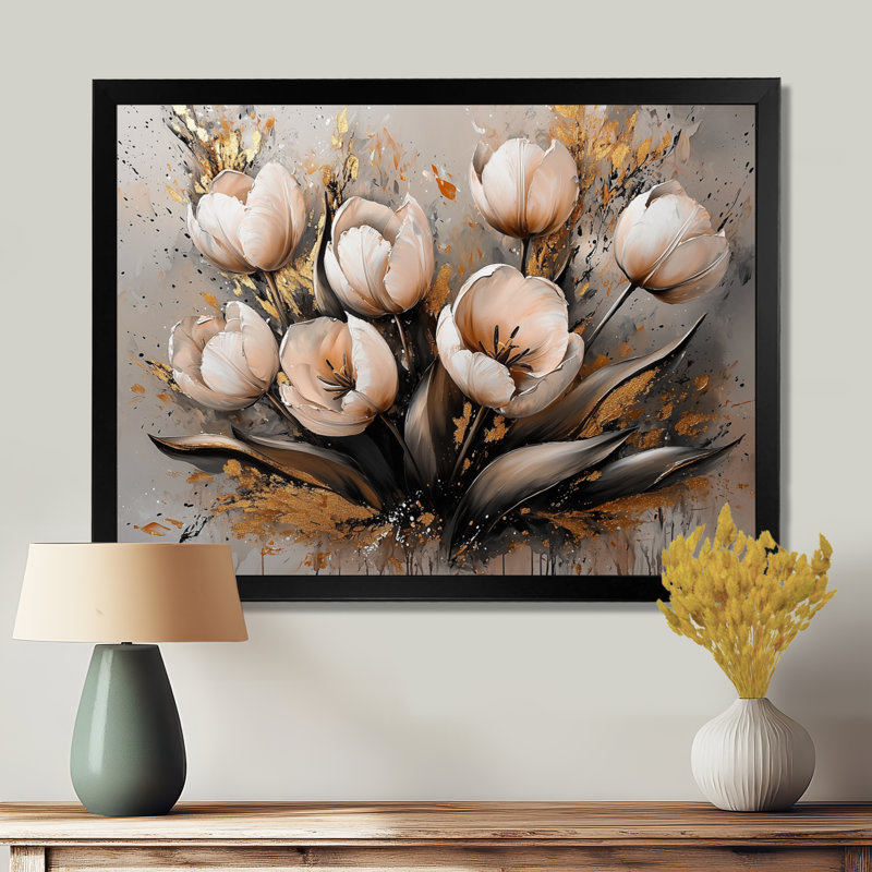 Malave - art mural floral, H 30 po x l 40 po, Reproduction encadrée d'une seule photo, Noir, noir, noir, noir