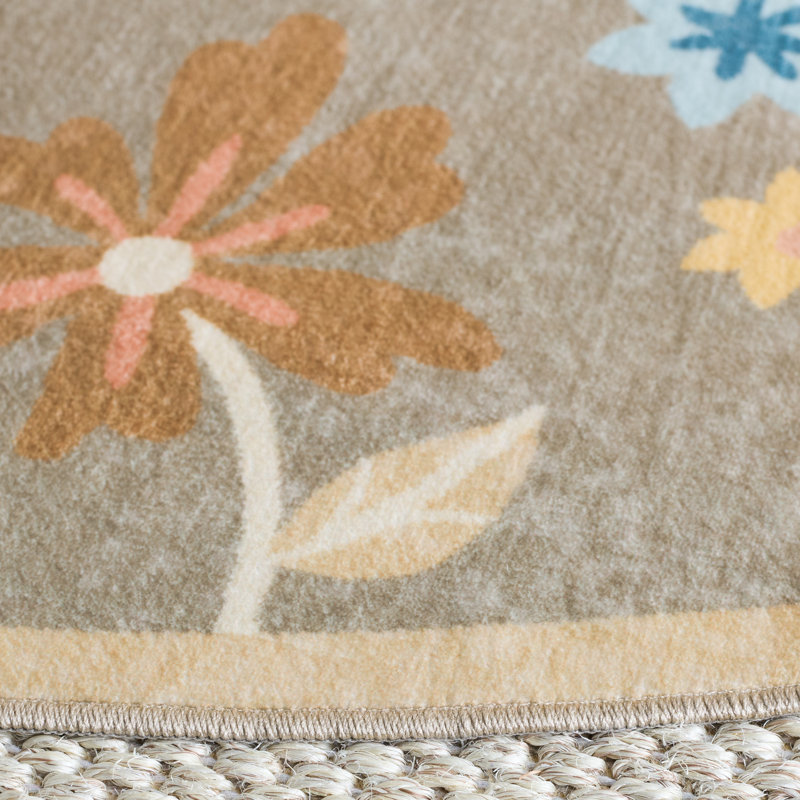 Msrw Floral 187 Performance Machine Washable Floral Rug, Round 6'