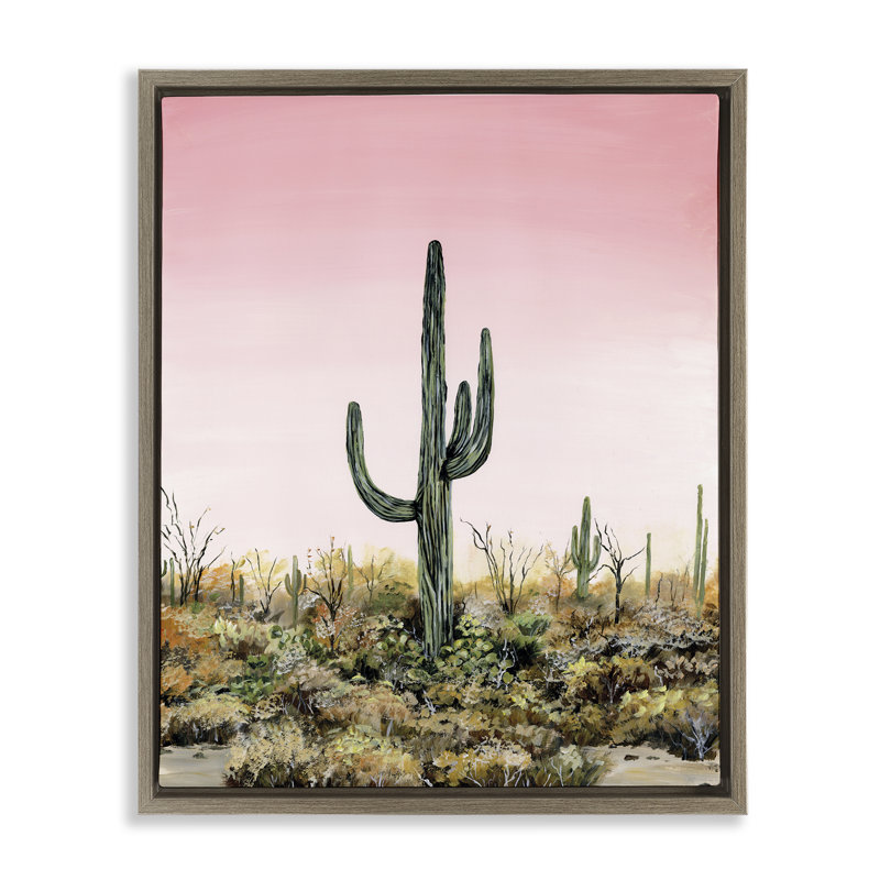 Cadre flottant Saguaro Glow Cactus, design par Georgie Harrison, H 31 po x l 25 po, Cadre flottant orme Montalcino