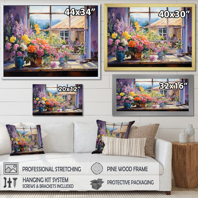 «Mauve Floral Ranch», art mural, H 12 po x l 20 po x P 1 po, Cadre d'angle fermé noir