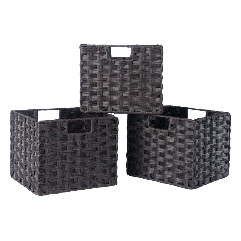 Ensemble de 3 paniers en fibre tissée pliable; Chocolat, Chocolat