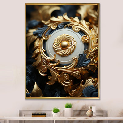 Motif d'ornement doré sur fond noir - reproduction sur toile