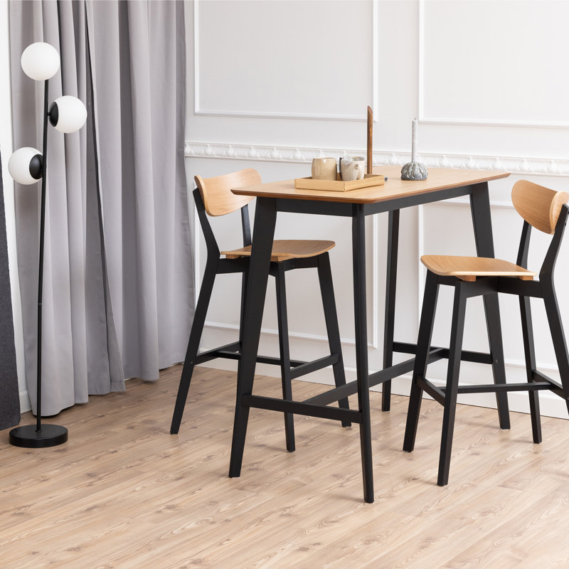 Babrak Counter Stool with Solid Wood Frame, Black/Oak