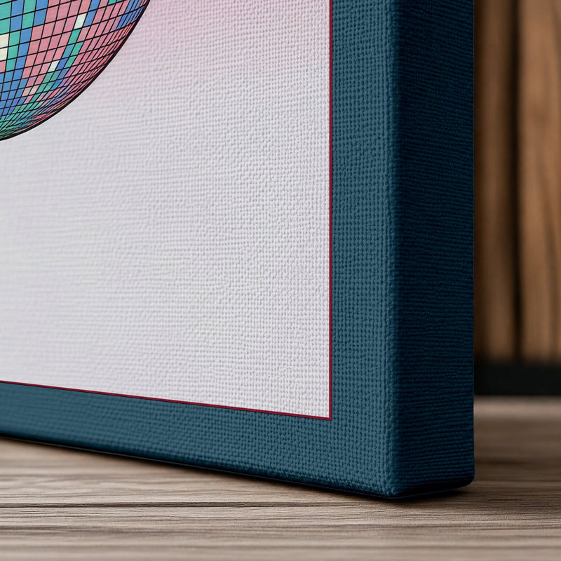 Disco Ball Nostalgia Retro - Wrapped Canvas, 24x16 - 61.0 x 40.6 cm, Teal Border