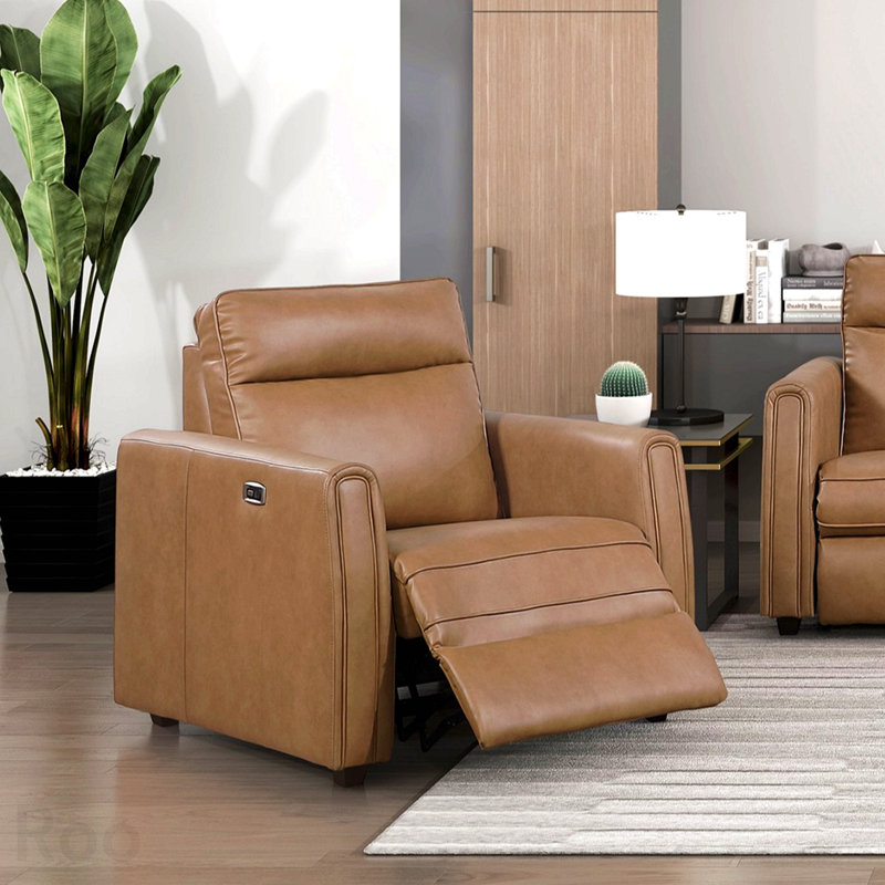 Fauteuil inclinable électrique moderne, ports de charge USB, conception inclinable murale zéro, revêtement en similicuir, mobilier de salon - brun