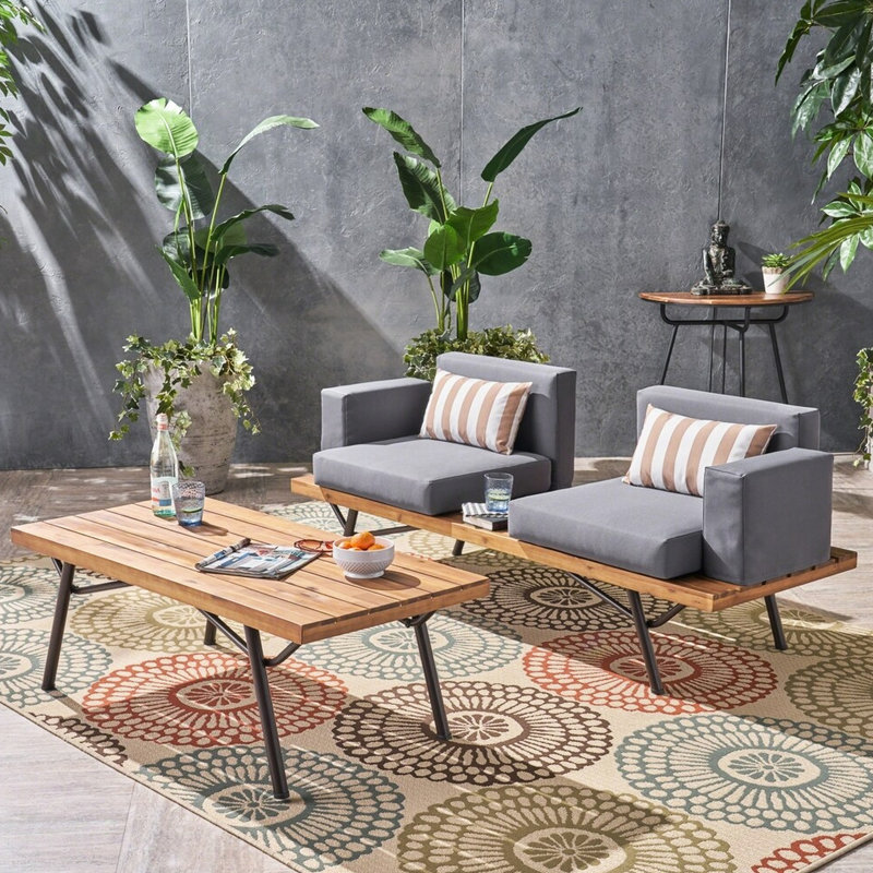 Patio moderne en bois - 100% coussins et détails faits à la main 2 places avec finition confortable pour