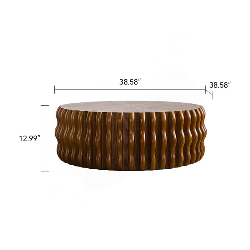 Table basse ronde cylindrique à cannelures, tables basses Mid Century, H 12,99 po x L 38,58 po x l 38,58 po