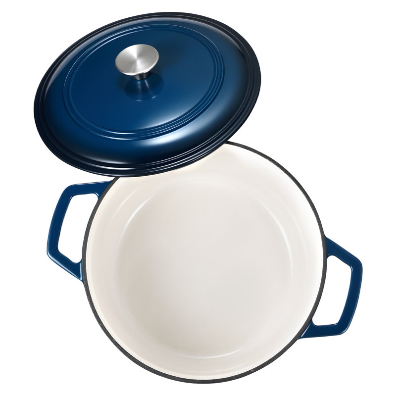 Cocotte en fonte émaillée, 6 litres, avec couvercle et double poignée, compatible induction jusqu'à 260 °C, robuste et durable, idéale pour les ragoûts, les rôtis et la cuisson du pain, bleue, conçue pour le braisage.