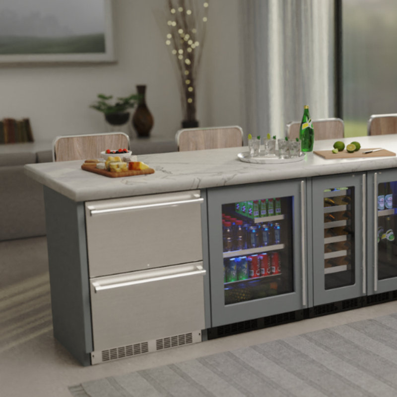 Marvel Appliances 5 Cubic Feet Panel Ready Door Style Built-in Mini Fridge in Stainless Steel/Black