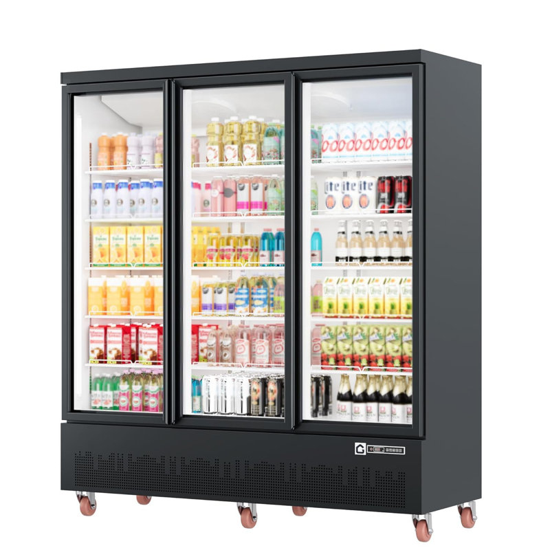 Réfrigérateur commercial avec porte vitrée, éclairage DEL et panneau publicitaire, refroidisseur de boissons mobile avec tablettes réglables, marchandiseur vertical à 34-38 ° F pour magasin, bar, bureau