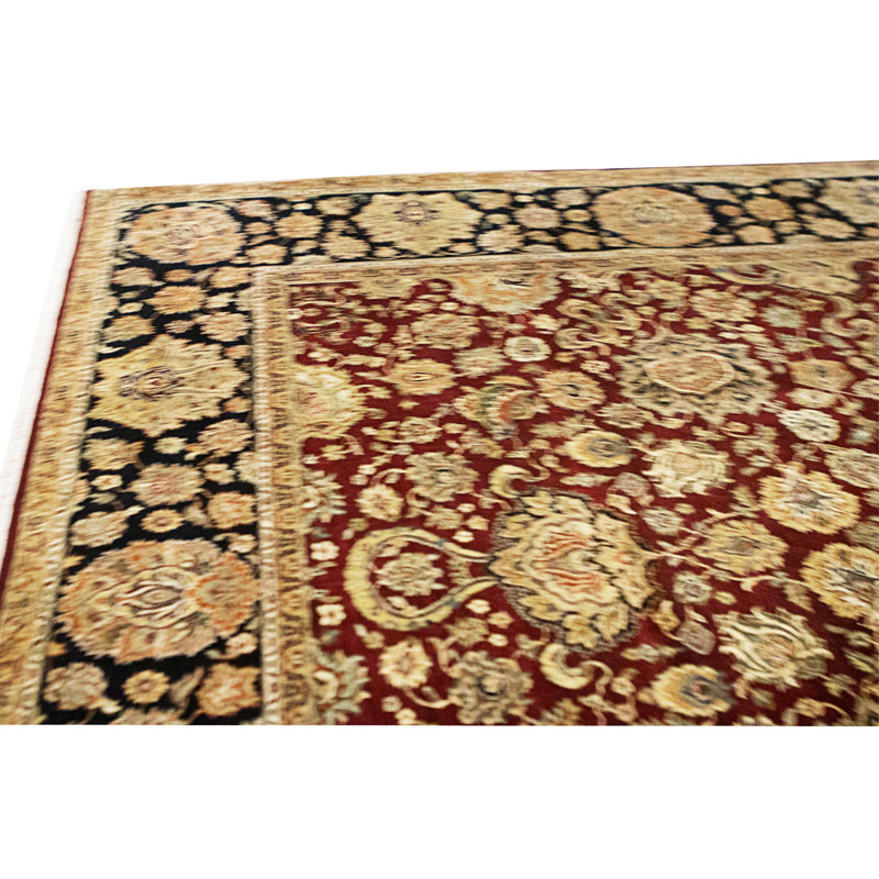 Tapis rouge et noir noué à la main de haute qualité