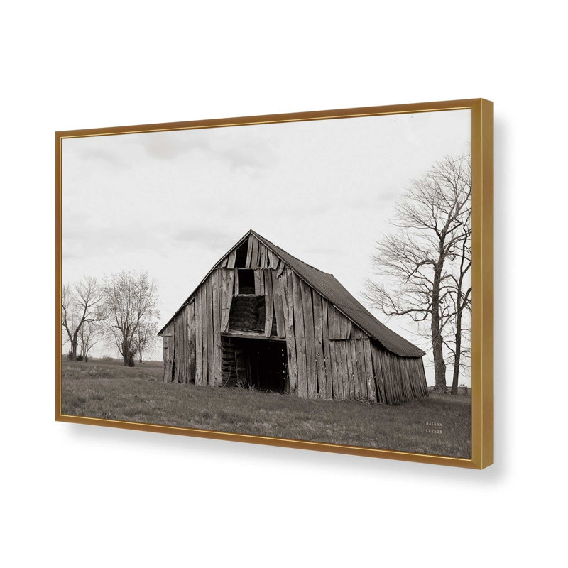 «Old Hay Barn» par Nathan Larson, reproduction d'art, H 13,5 po x l 19,5 po, Doré, Impression encadrée