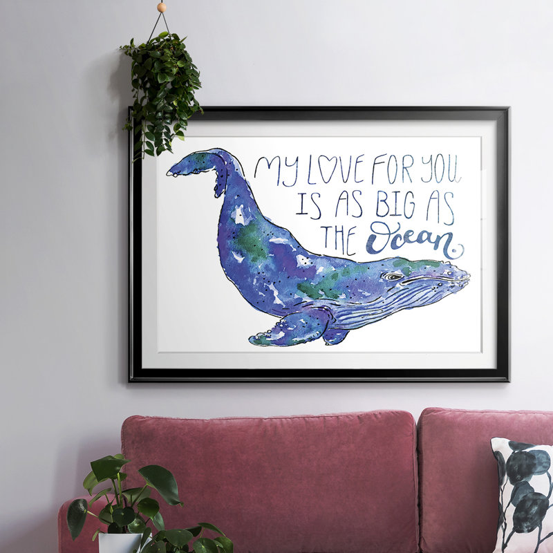 Whale Love II, reproduction d'art encadrée, H 15 po x l 21 po x P 1,5 po, Noir