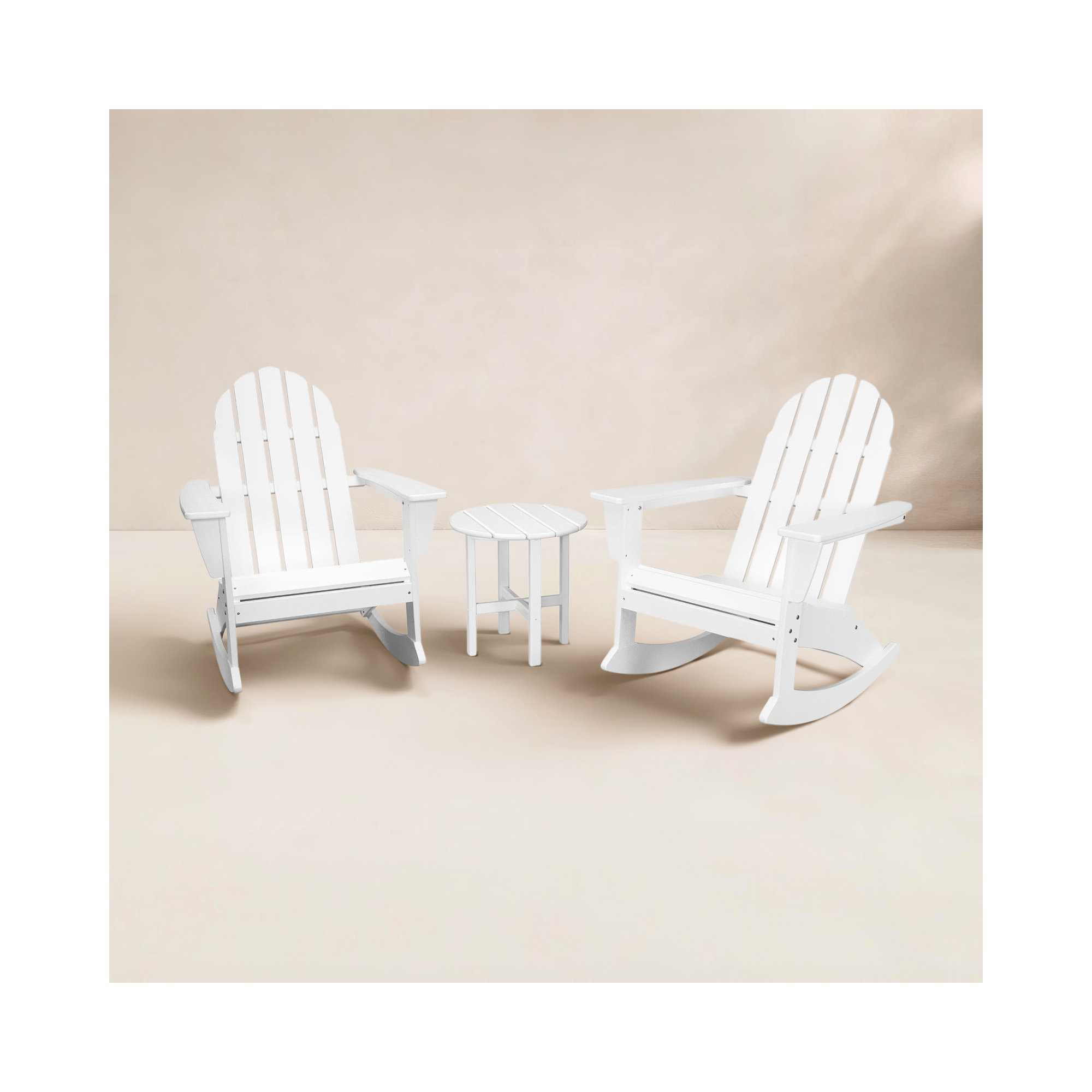 POLYWOOD Vineyard 3-Piece Adirondack Rocking Chair Set, White