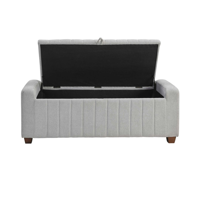 Banc de rangement moderne et contemporain avec rangement intérieur intégré et pieds en bois massif Piedmont, Gris clair
