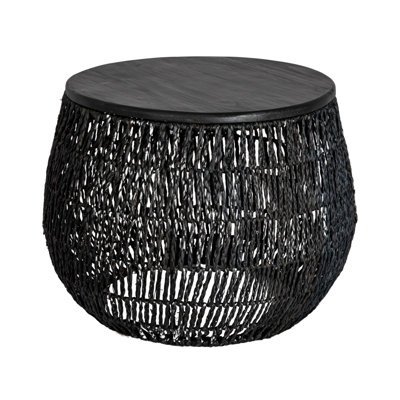 Serena Hand-Woven Seagrass and Pine Wood Round Side Table