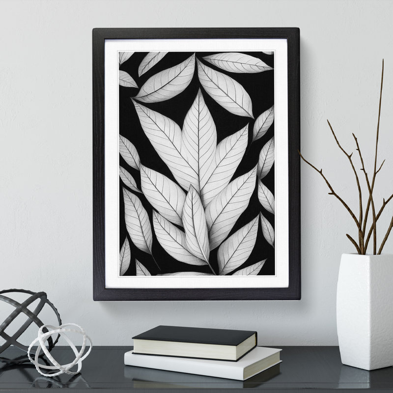 A Monochrome Leaves No.3 - Wall Art, Black Framed, 64cm H x 46cm W x 2cm D