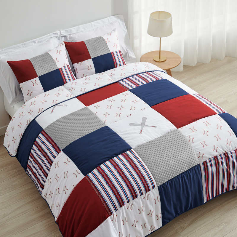 Baseball Patch Reversible Modern & Contemporary Comforter Set, Twin Comforter + 2 Additional Pieces Included