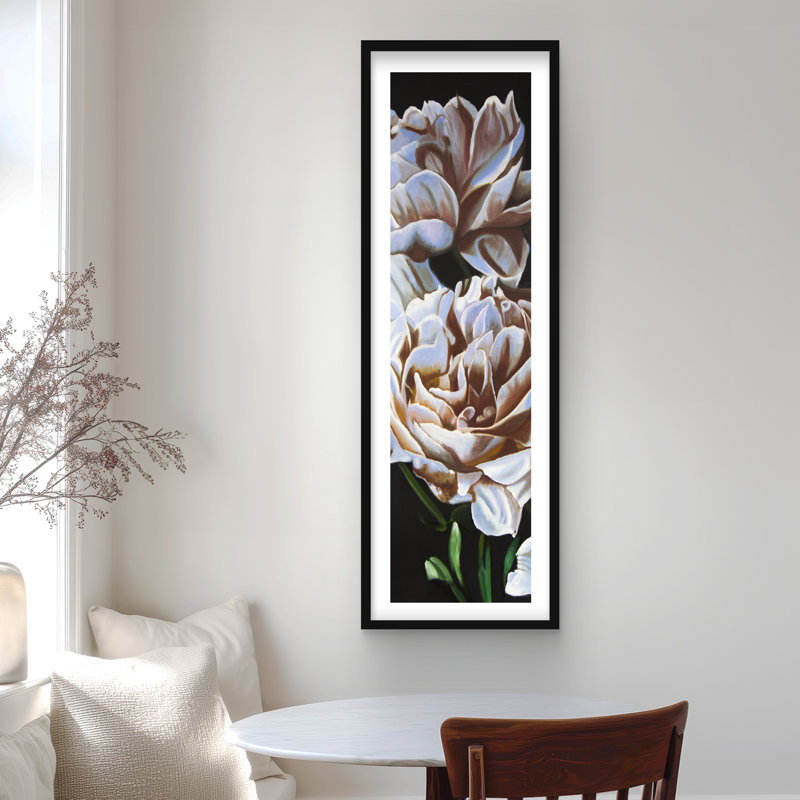 Reproduction matelassée encadrée de pivoines noires | Décoration intérieure