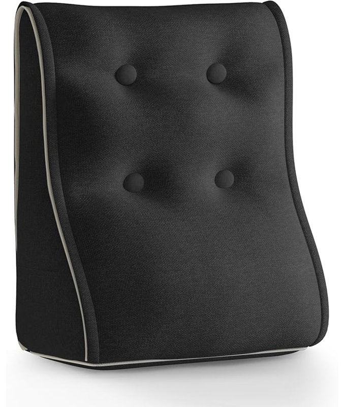 Curved Wedge Reading Pillows Connectable Linen Headboard For Sitting Up In Bed Sofa Backrest Lumbar Support Cushion, Black