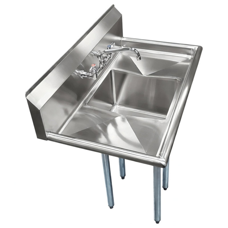 Express KitchQuip 38" W x 22" D Stainless Steel 1-Compartment Utility Sink with Dual Drainboards and Faucet