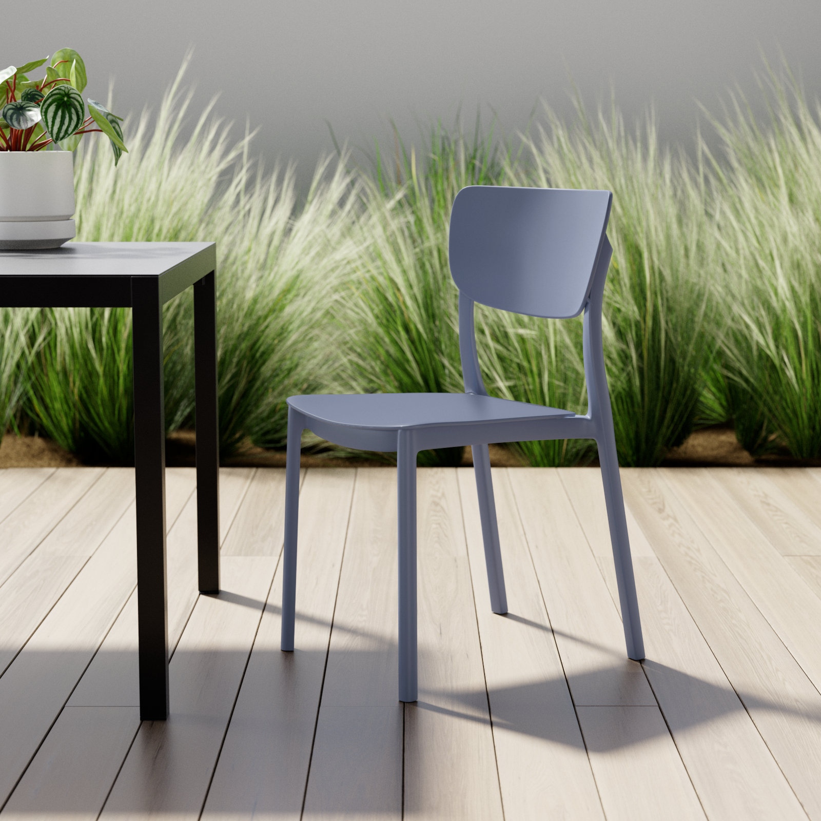 Farrah Outdoor Stacking Dining Side Chair, Dark Gray
