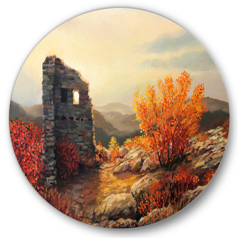 Old Fortress Ruins During Sunset - Unframed Painting on Metal, 11" H x11" W x 1" D
