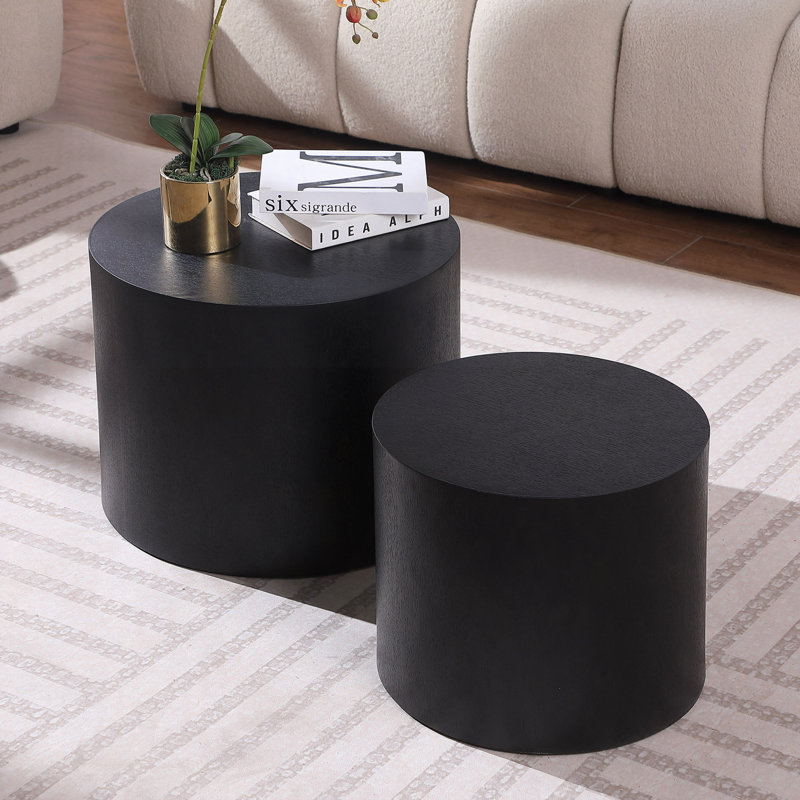 Panneau de fibres à densité moyenne avec placage de frêne / chêne / placage de noyer, ensemble de 2 tables basses / tables de bout / tables gigognes