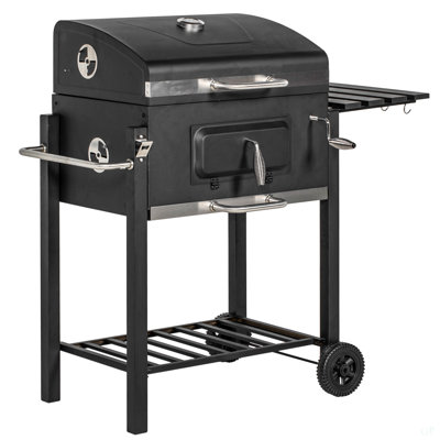 Outsunny Charcoal BBQ Grill, Outdoor Portable Cooker For Camping Or Backyard Picnic With Side Table, Bottom Storage Shelf, Wheels And Handle