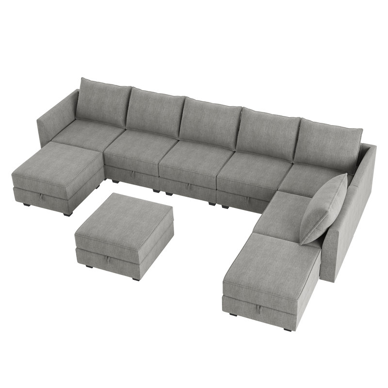 Canapé modulaire en U gris avec méridienne