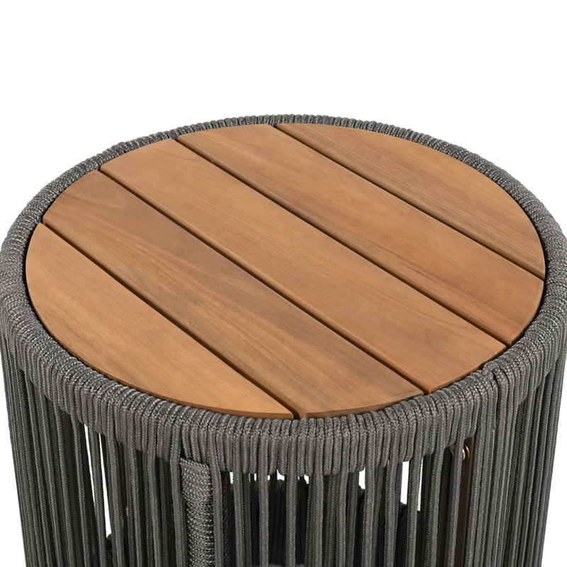 Table d'appoint d'extérieur en bois, table de bout en bois d'acacia d'aspect teck avec cadre en fer naturel pour patio, piscine, cour arrière