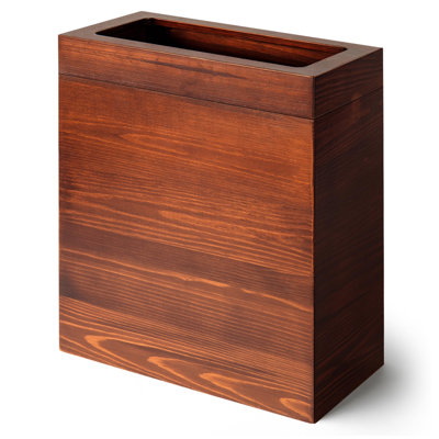 2.3 Gallon Rectangular Wood Trash Can With Bin Liners Decorative Waste Basket Recycling For Bathroom Wood Finish