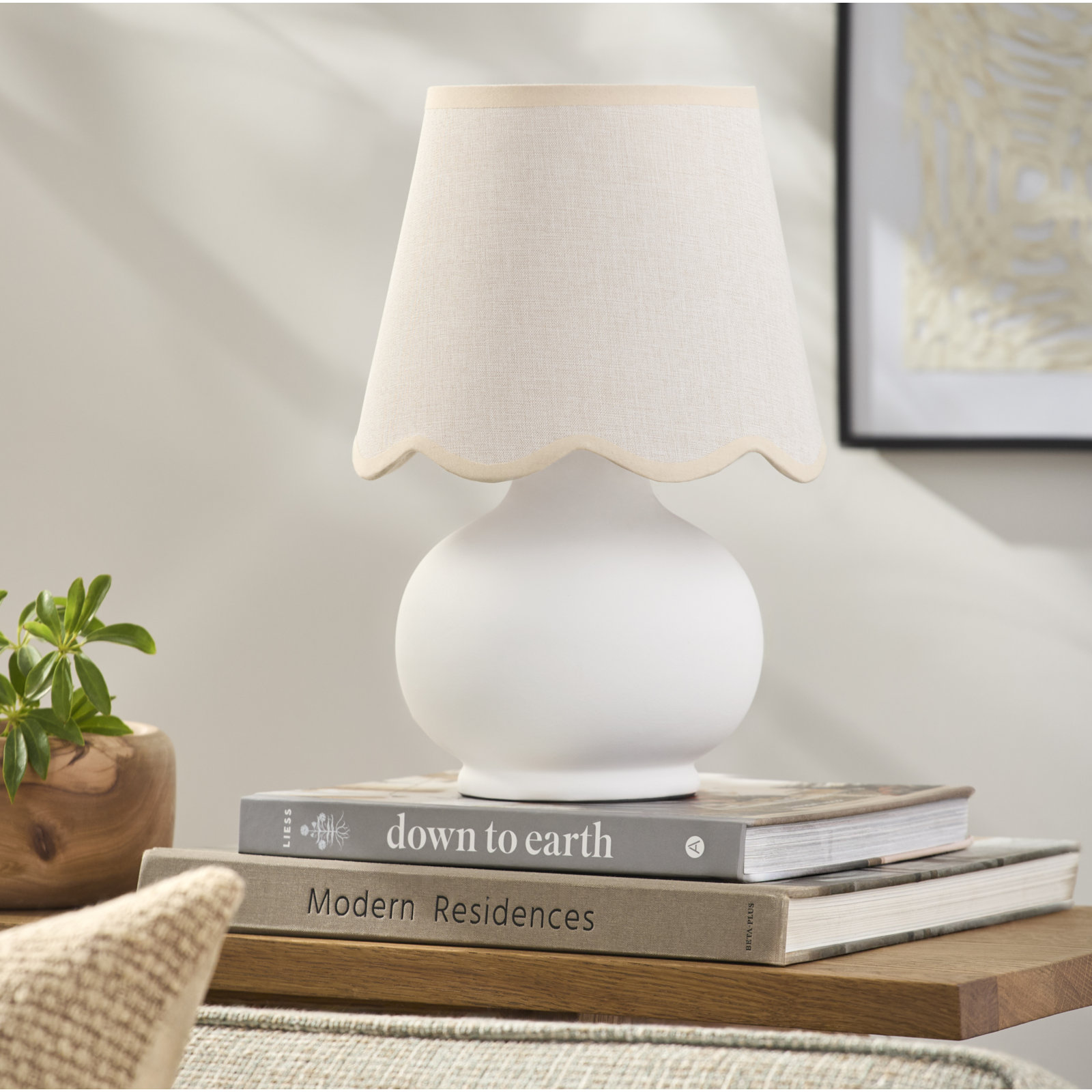 Momsen Ceramic Bedside Lamp, White, Cream