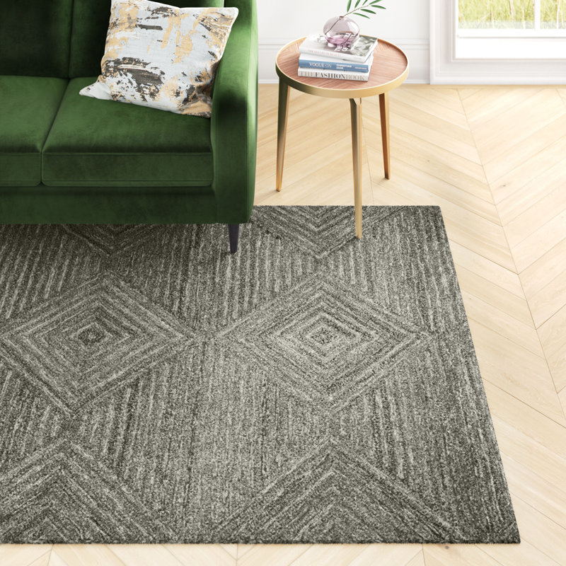 Tapis gris en laine touffeté à la main Preusser, Rectangle 10 pi x 13 pi