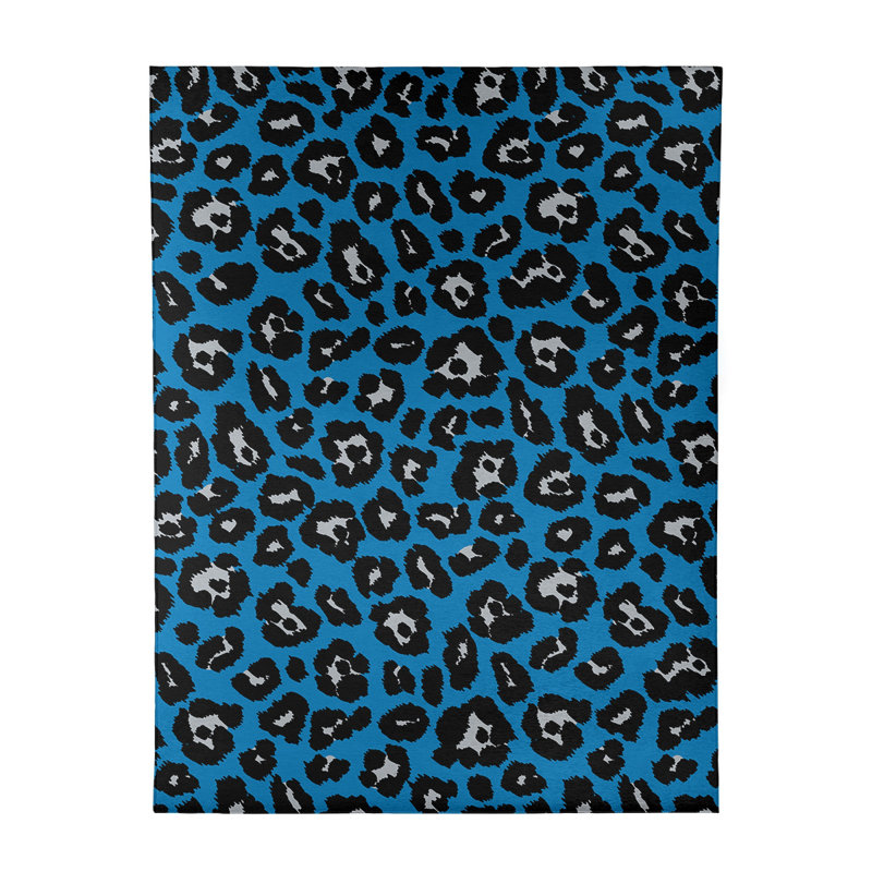 Imprimé animalier bleu/noir/Tapis décoratif grise, Rectangle 8 pi x 10 pi