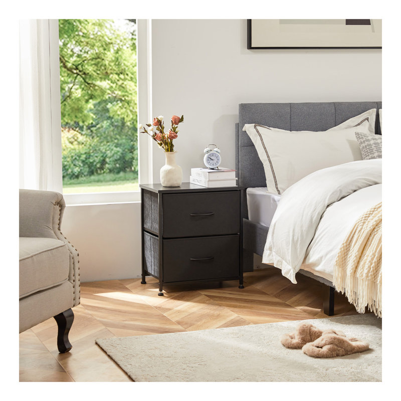 Commode à tiroirs, cadre en métal et plateau en bois, noir, deux paquets
