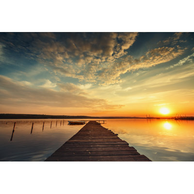 Boat And Jetty On Lake - Wrapped Canvas Print