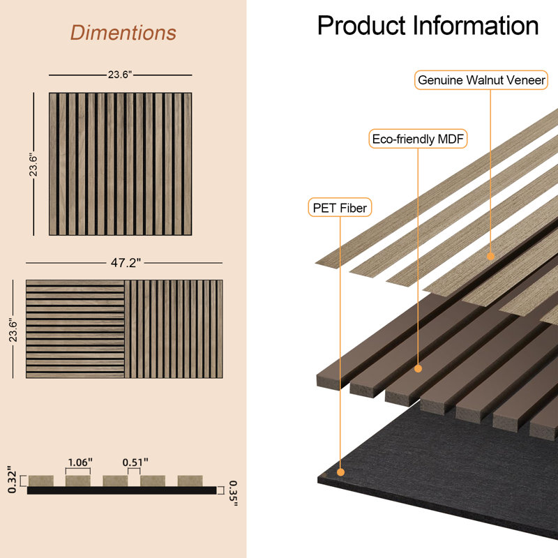 Panneau mural acoustique en placage de bois véritable - Grille en polyester à lattes insonorisantes et collées à plat pour le salon, le studio ou la salle de piano - Installation facile