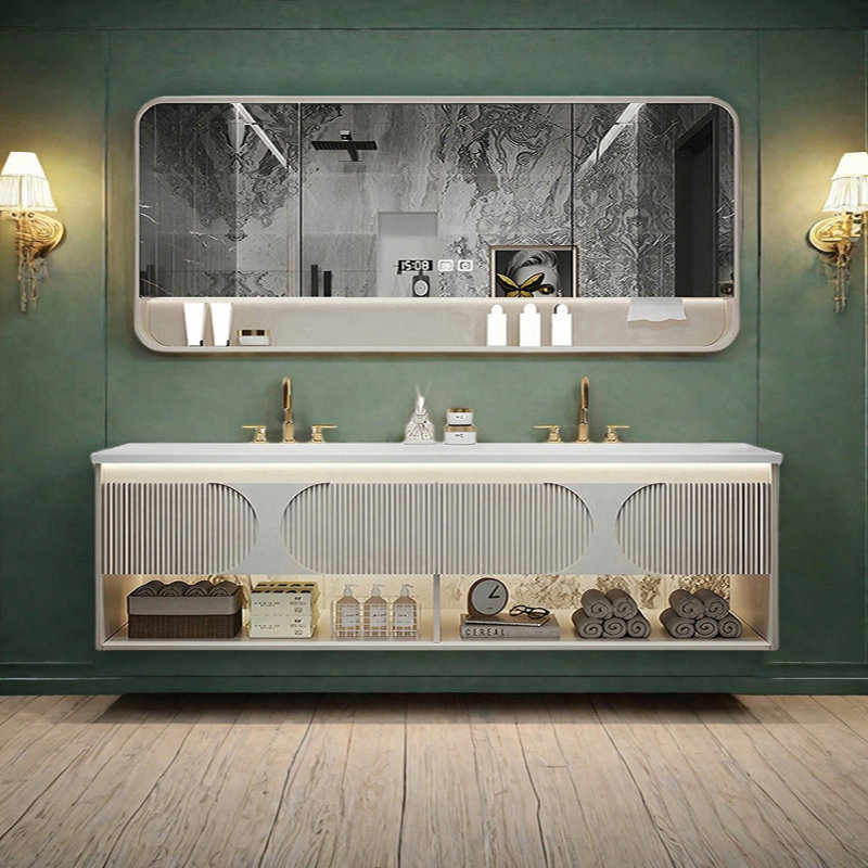 Armoire de salle de bain moderne moderne de style crème, H 19,68 po x l 74,80 po x P 19,68 po