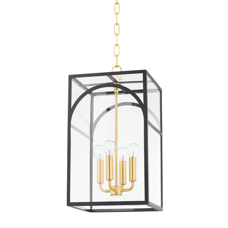 Luminaire suspendu carré / rectangulaire à 4 lumières, Laiton vieilli / Combo noir texturé, H 23,75 po x l 11 po x P 11 po