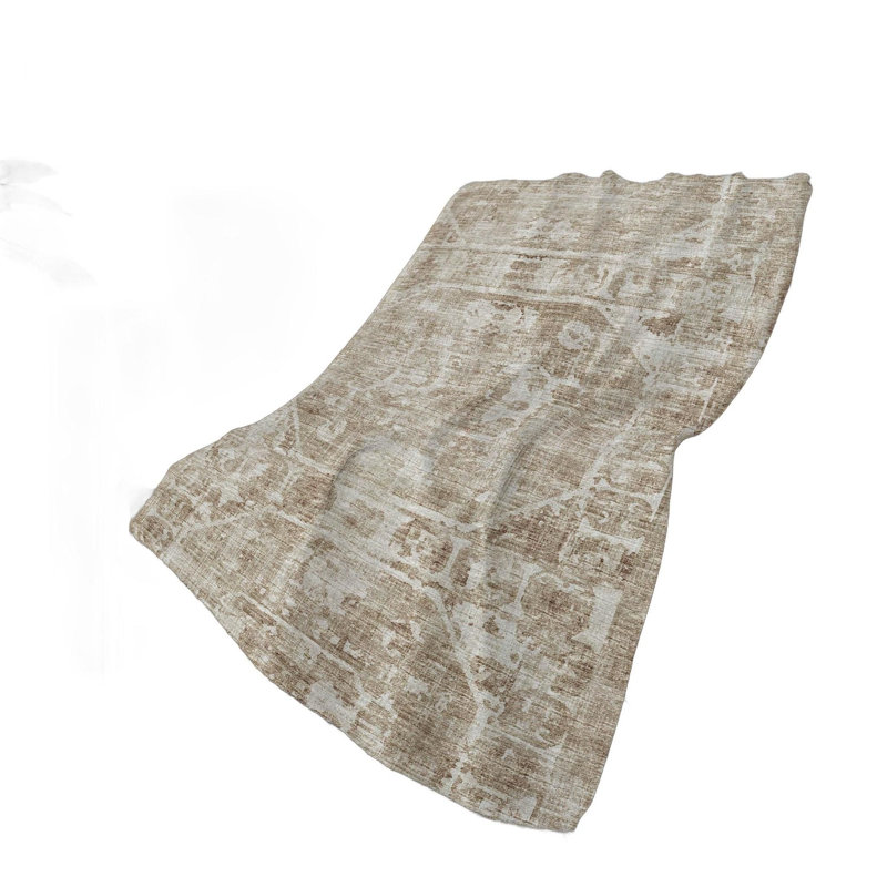 Jeté 50 po x 70 po en polyester damassé beige et ivoire