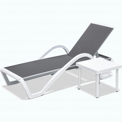 Patio Chaise Lounge Adjustable Aluminum Pool Lounge Chairs With Arm All Weather Pool Chairs For Outside,In-Pool,Lawn (Gray, 1 Lounge Chair+1 Plastic Table)