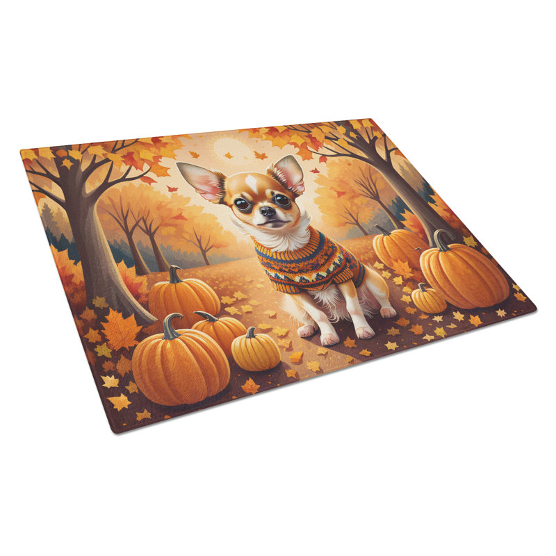 Chihuahua Fall Glass Cutting Board Large