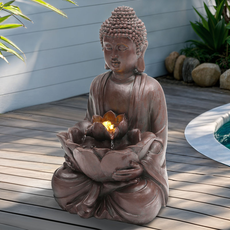 Handcrafted Weather Resistant Floor Fountain with Lights, 18.90'' H X 10.83'' W X 9.06'' D