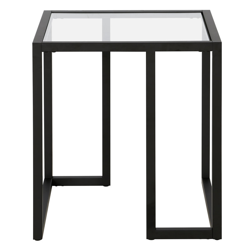 Oscar Glass Top Sled End Table, Blackened Bronze
