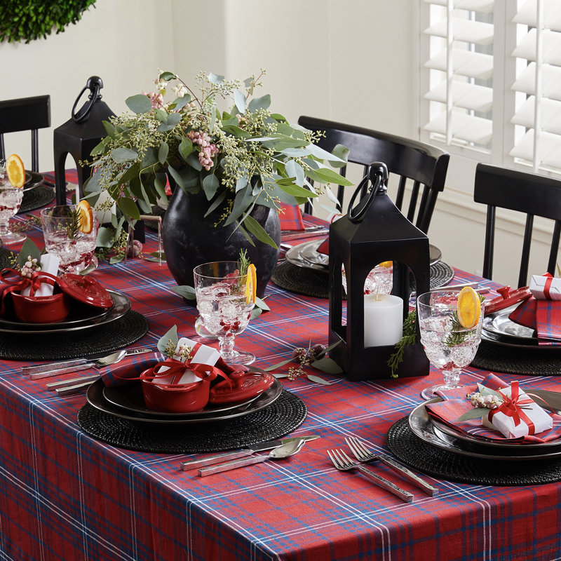 Red Tartan Plaid - 100% Pure Linen Table Throw