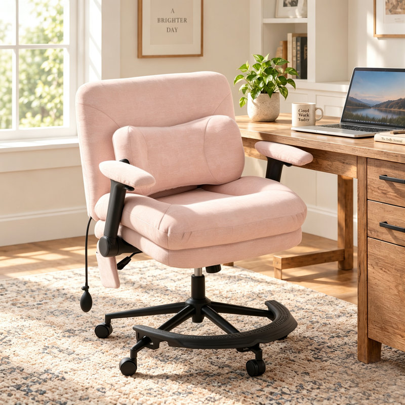 Fauteuil de bureau à dossier large et croisé avec repose-pieds circulaire, design moderne avec soutien lombaire par coussin d'air, accoudoirs réglables en 4D et coussin chauffant