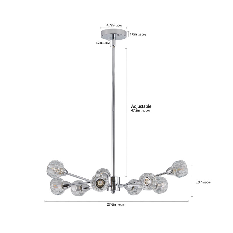 Luminaire lustre moderne en cristal 28 po 28 po, lustre en chrome 9 lumières pour salle à manger, salon et chambre à coucher