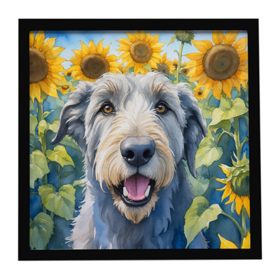 Irish Wolfhound in Sunflowers Framed Metal Print
