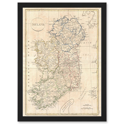 1799 Clement Cruttwell Vintage Map of Ireland 1 Piece Single Picture Frame Wall Art